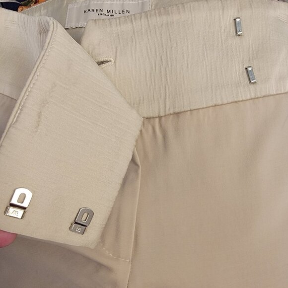 KAREN MILLEN Dress Pants England Beige Wool Blend Trouser Flared Womens Sz 8 EUC - Picture 6 of 9